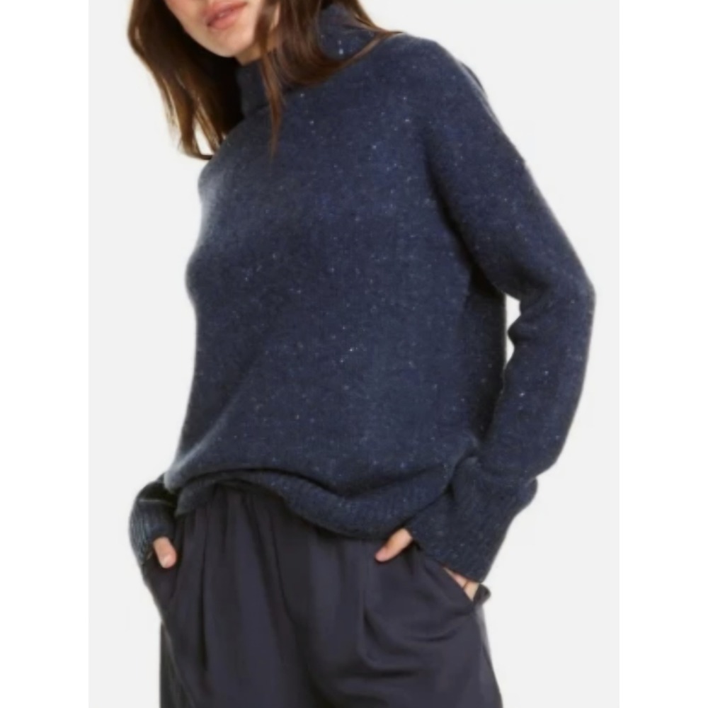 Vince. Textured Fishermen Funnel‎ Neck Oversized Blue Gray Soft Wool Sweater M
